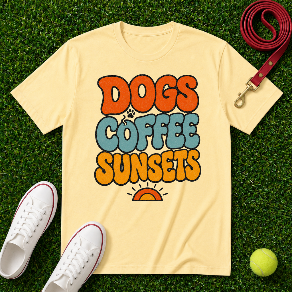 Dogs Coffee Sunsets, Comfort Colors T-Shirt