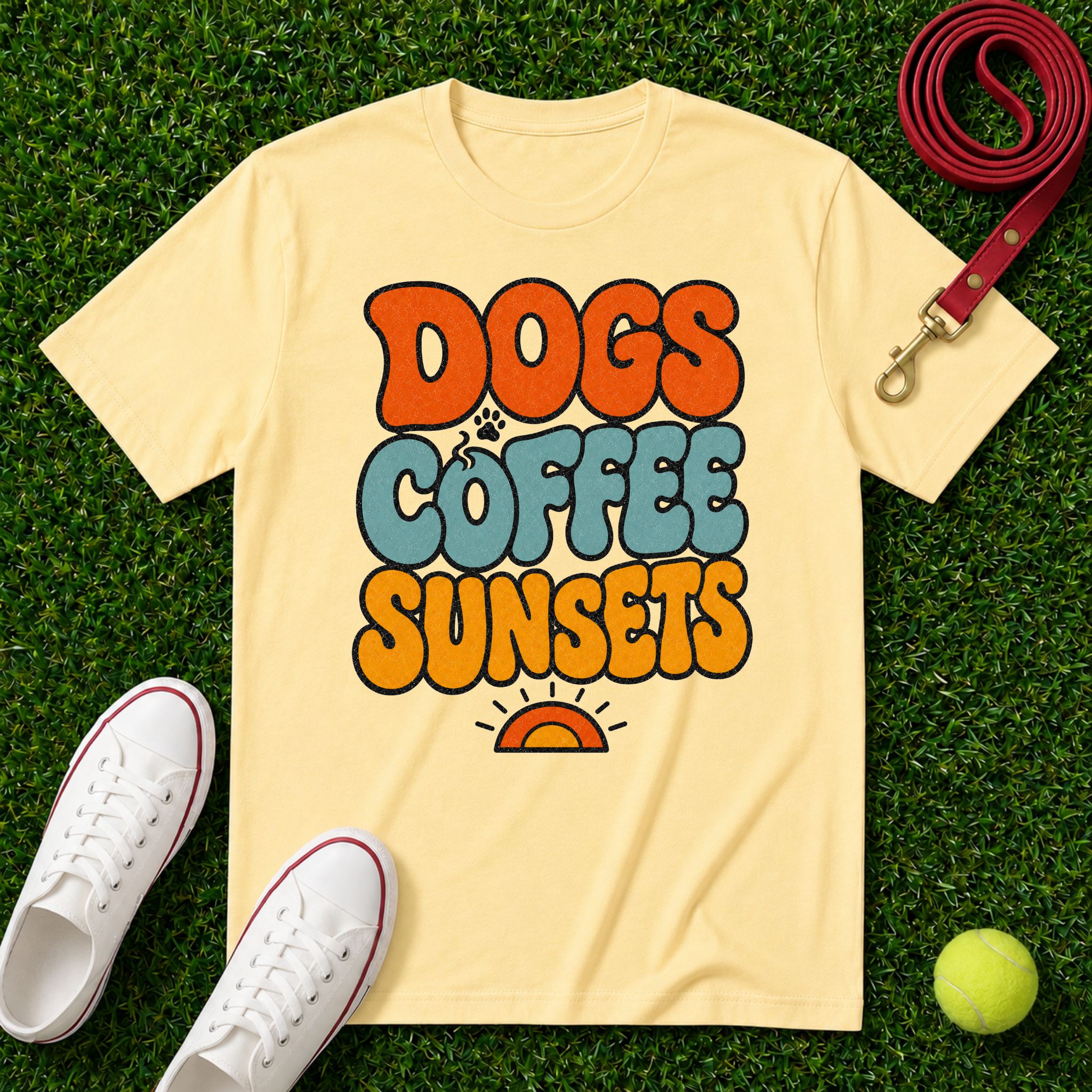 Dogs Coffee Sunsets, Comfort Colors T-Shirt