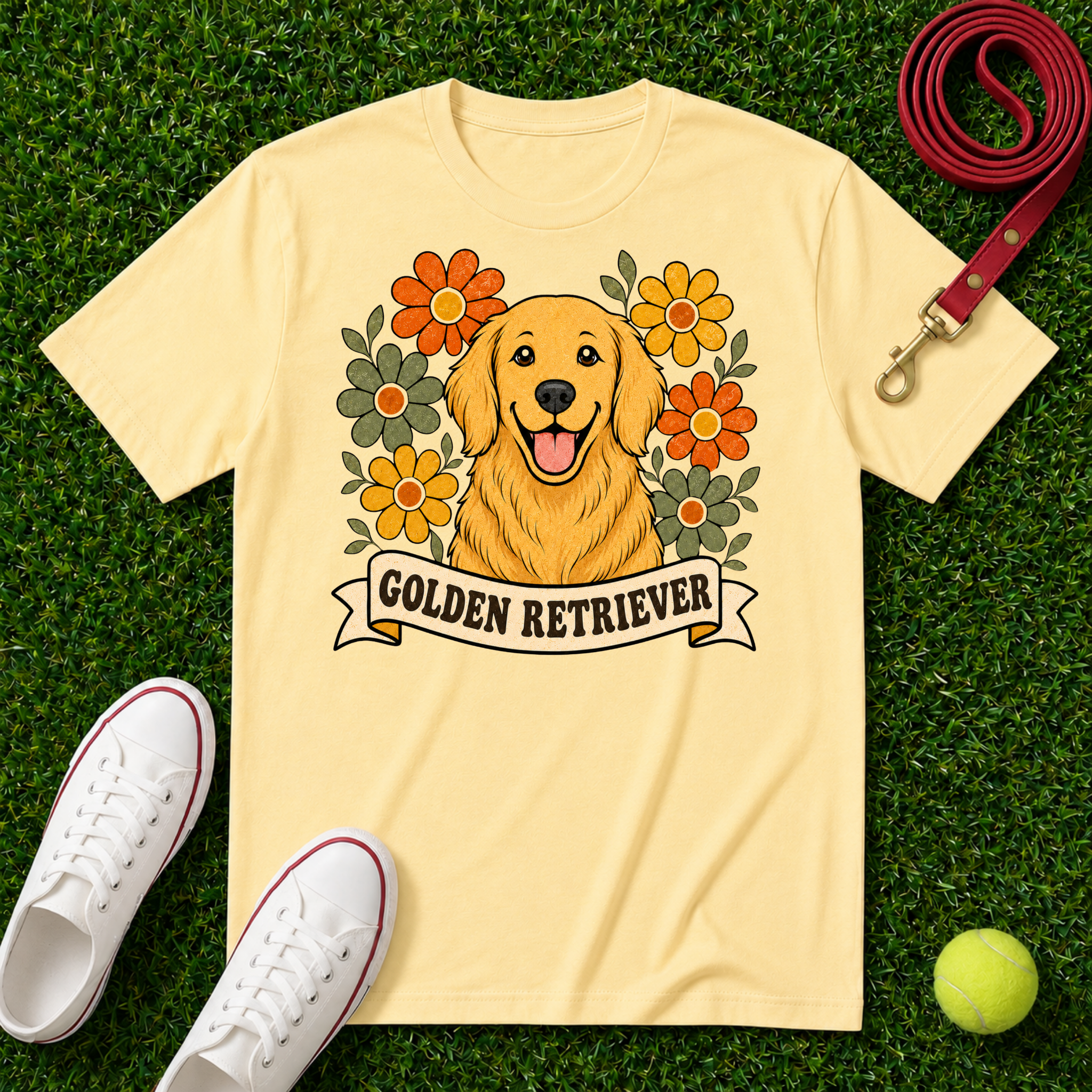 Golden Retriever Floral, Comfort Colors T-Shirt