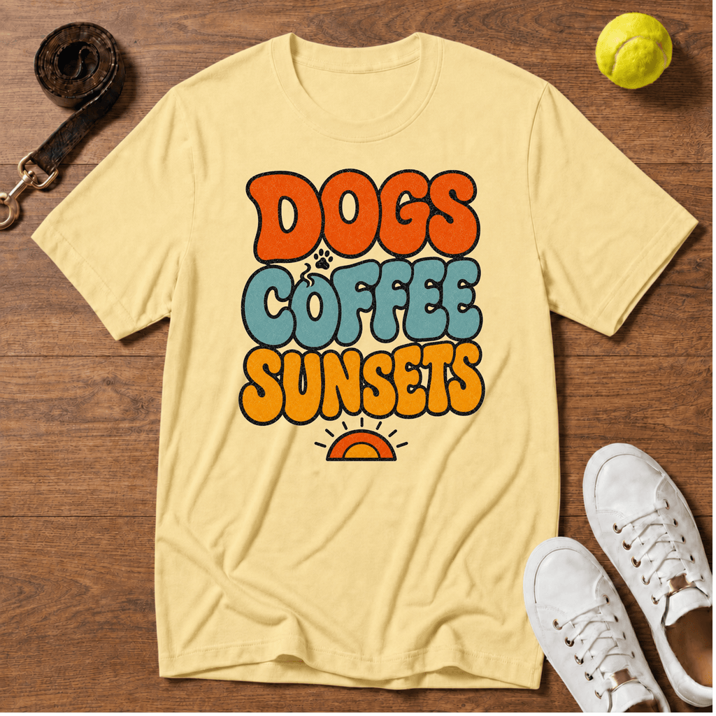 Dogs Coffee Sunsets T-Shirt – Comfort Colors