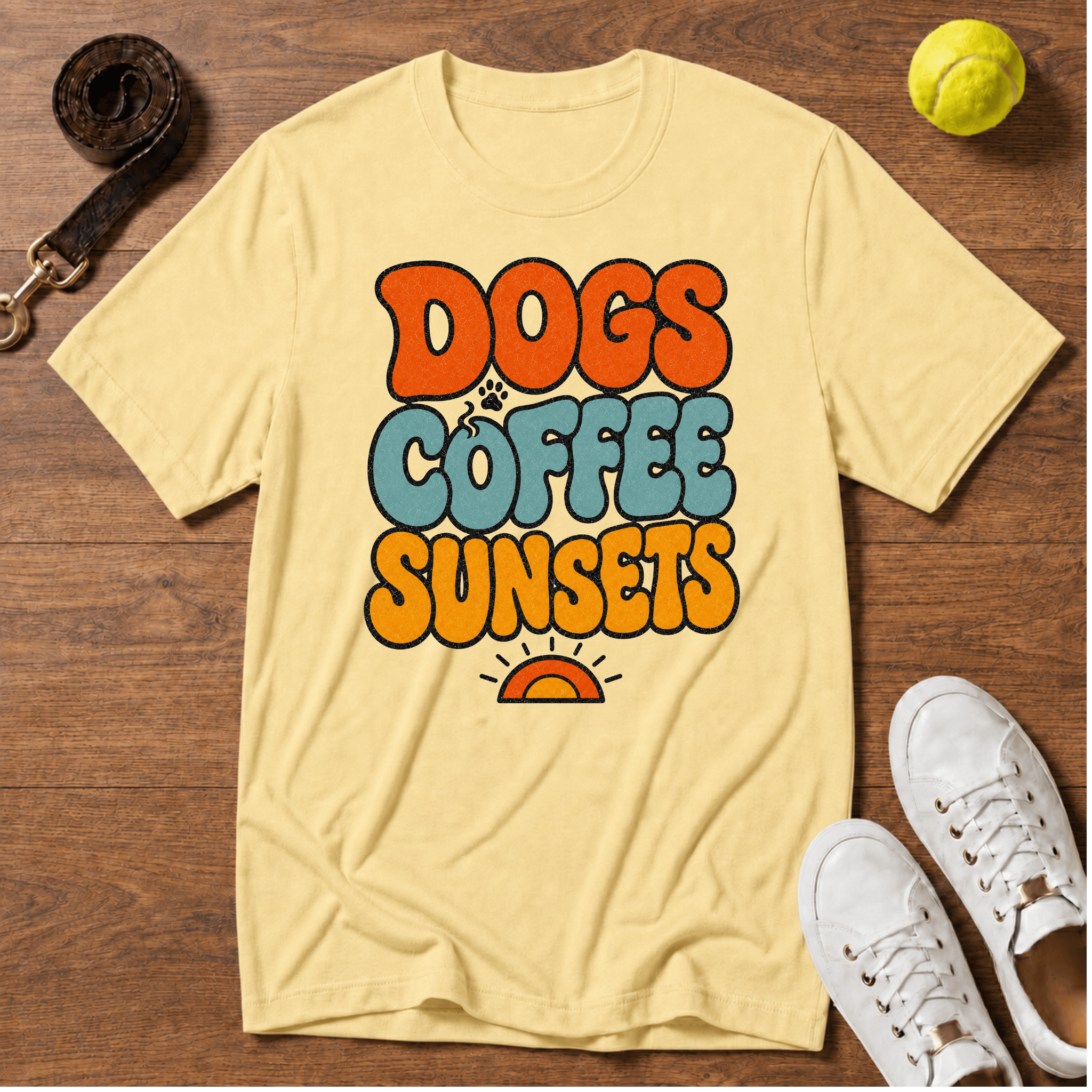 Dogs Coffee Sunsets T-Shirt – Comfort Colors