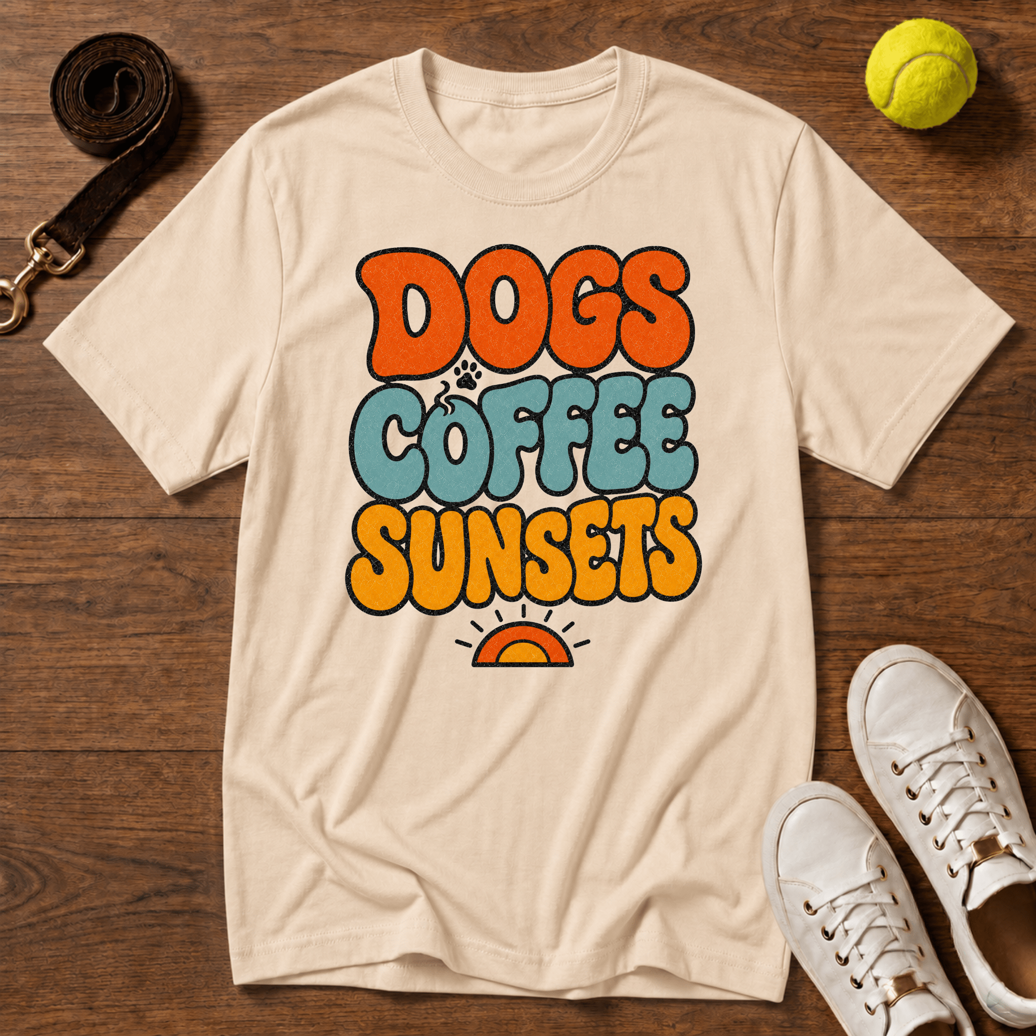 Dogs Coffee Sunsets T-Shirt – Comfort Colors