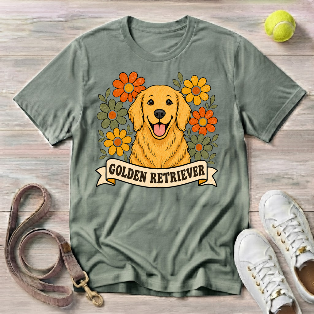 Golden Retriever Floral, Comfort Colors T-Shirt