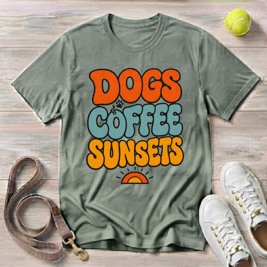 Dogs Coffee Sunsets, Comfort Colors T-Shirt