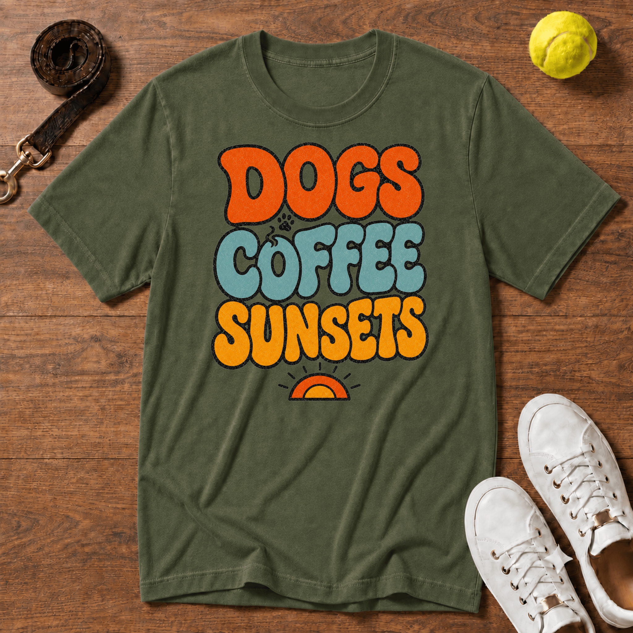 Dogs Coffee Sunsets T-Shirt – Comfort Colors
