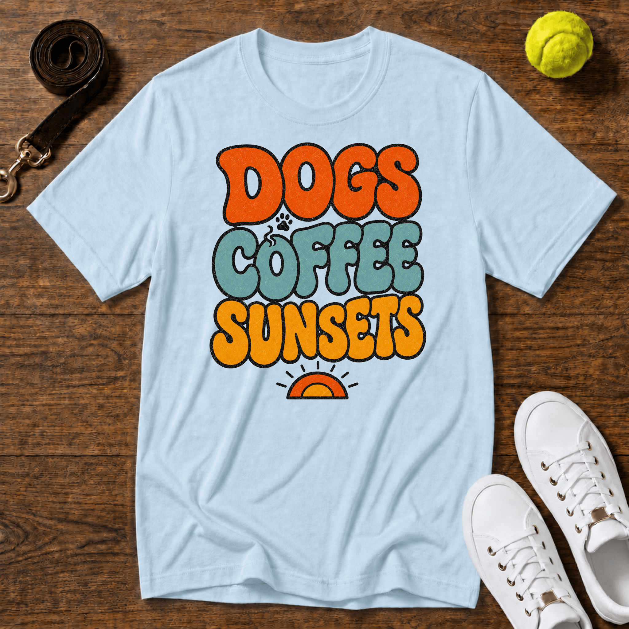 Dogs Coffee Sunsets T-Shirt – Comfort Colors
