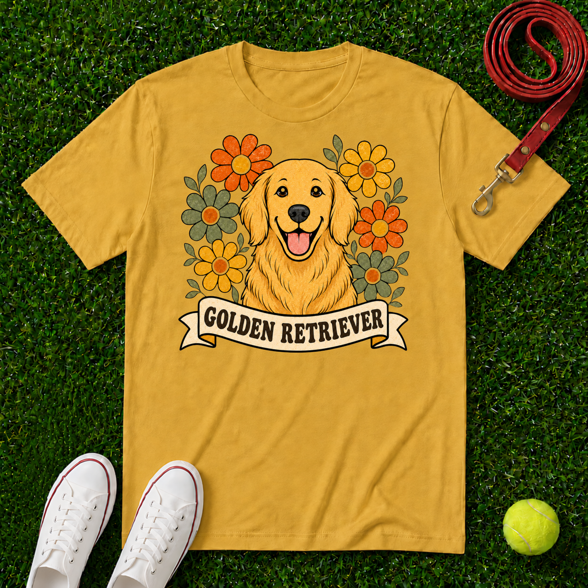 Golden Retriever Floral, Comfort Colors T-Shirt