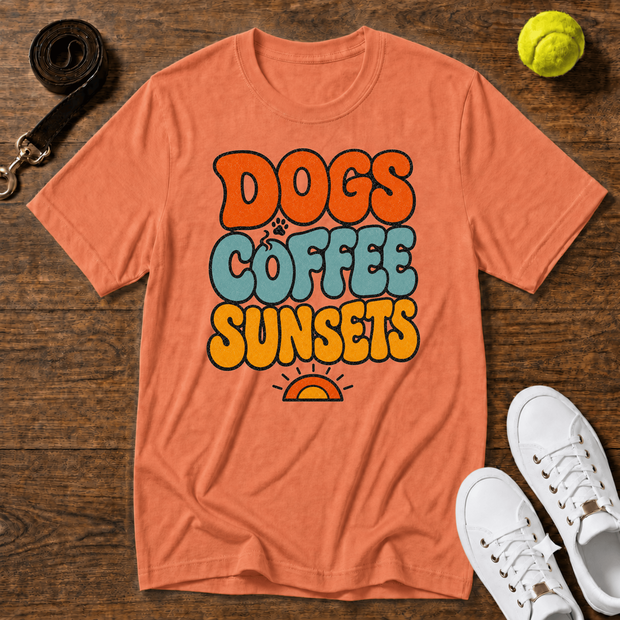 Dogs Coffee Sunsets T-Shirt – Comfort Colors