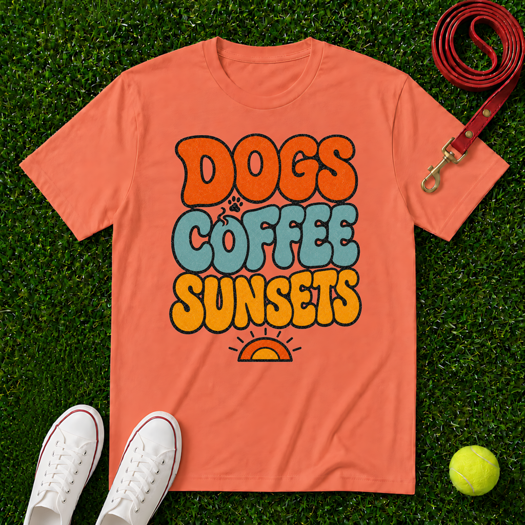 Dogs Coffee Sunsets, Comfort Colors T-Shirt