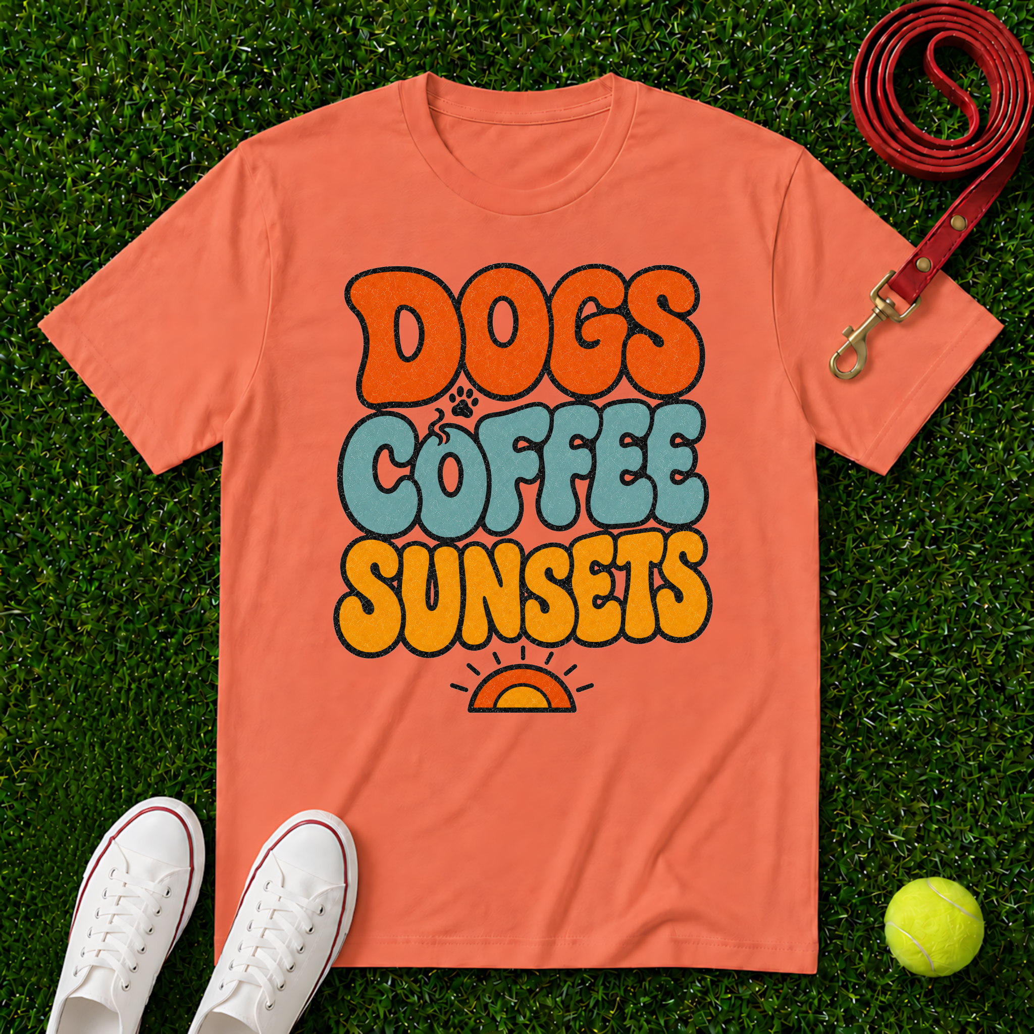 Dogs Coffee Sunsets, Comfort Colors T-Shirt