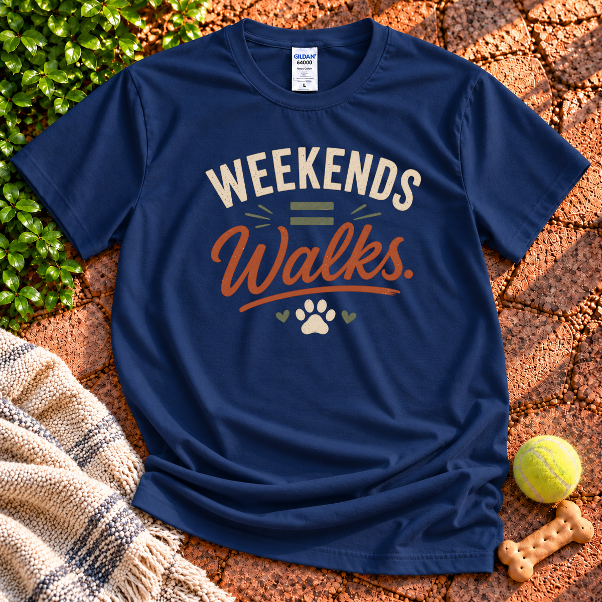 Weekends = Walks dog graphic T-shirt in Navy – Gildan 64000 | Wigglebumms