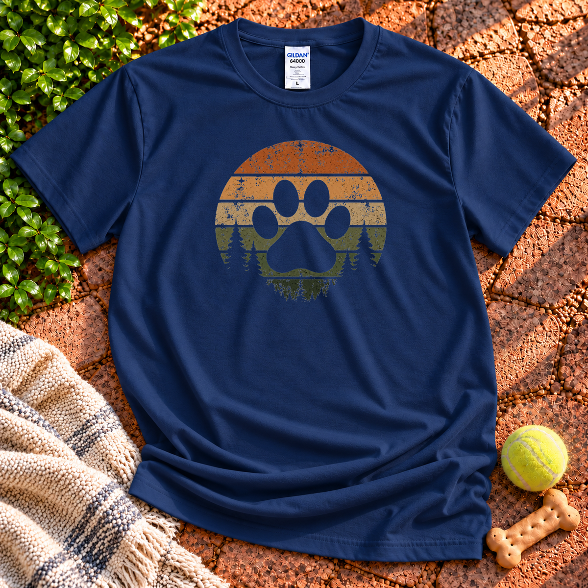 Paw Print dog graphic T-shirt in Navy – Gildan 64000 | Wigglebumms