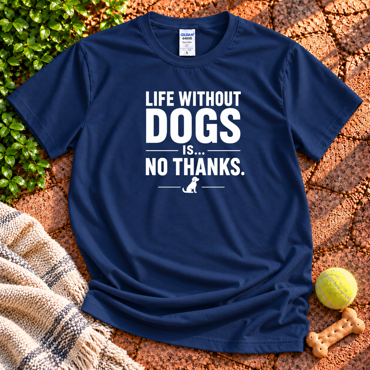 Life Without Dogs dog graphic T-shirt in Navy – Gildan 64000 | Wigglebumms