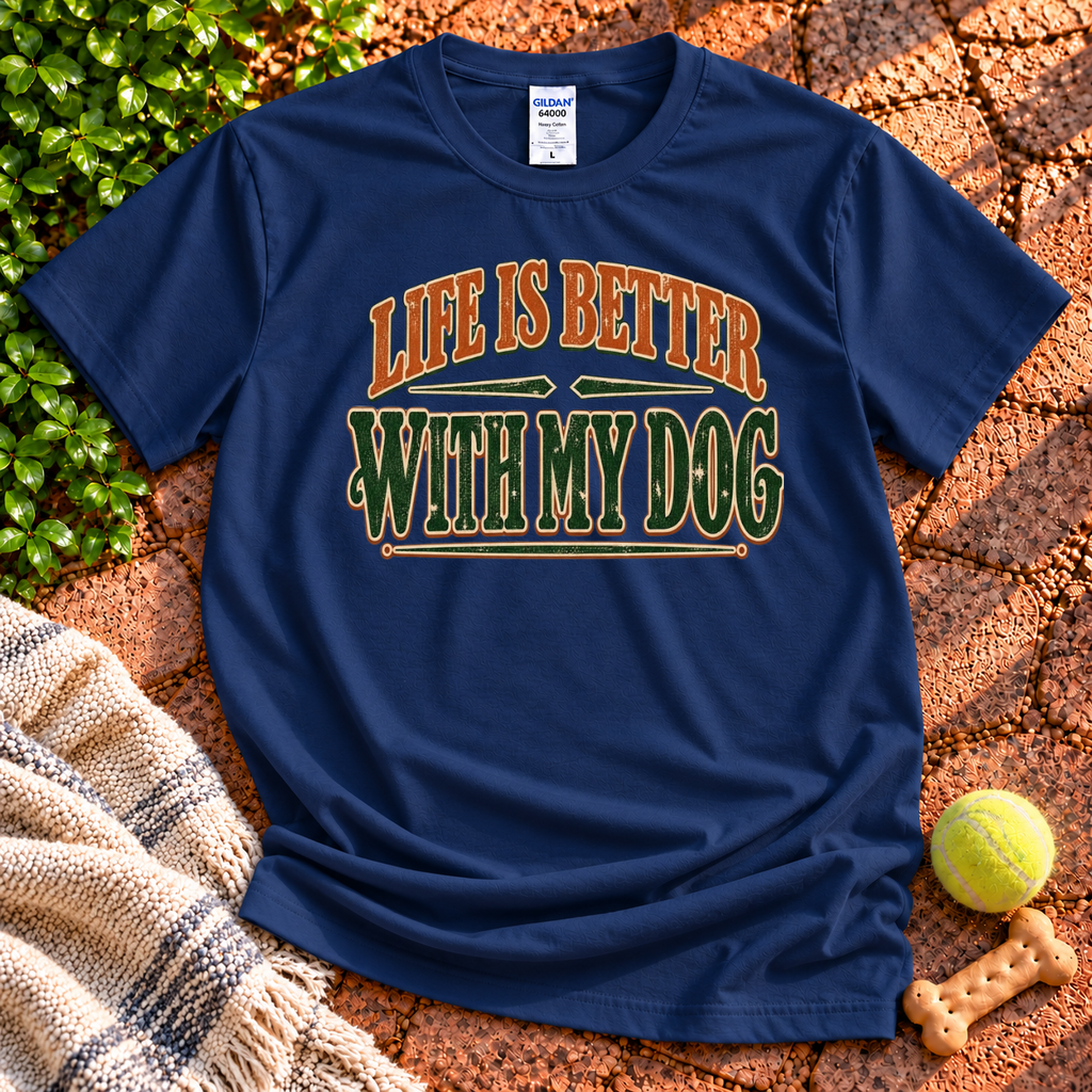 Life is Better dog graphic T-shirt in Navy – Gildan 64000 | Wigglebumms