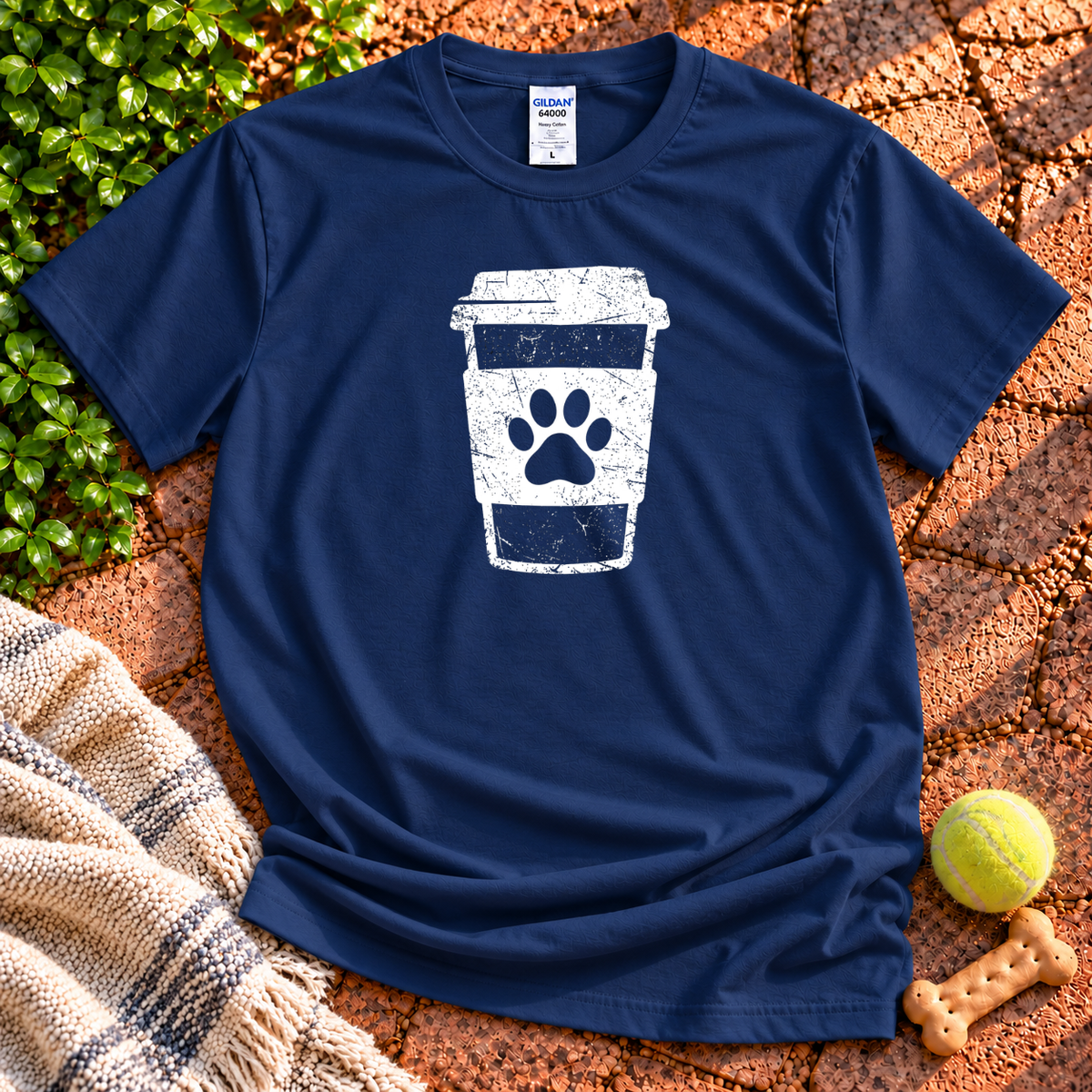 Coffee Paw dog graphic T-shirt in Navy – Gildan 64000 | Wigglebumms