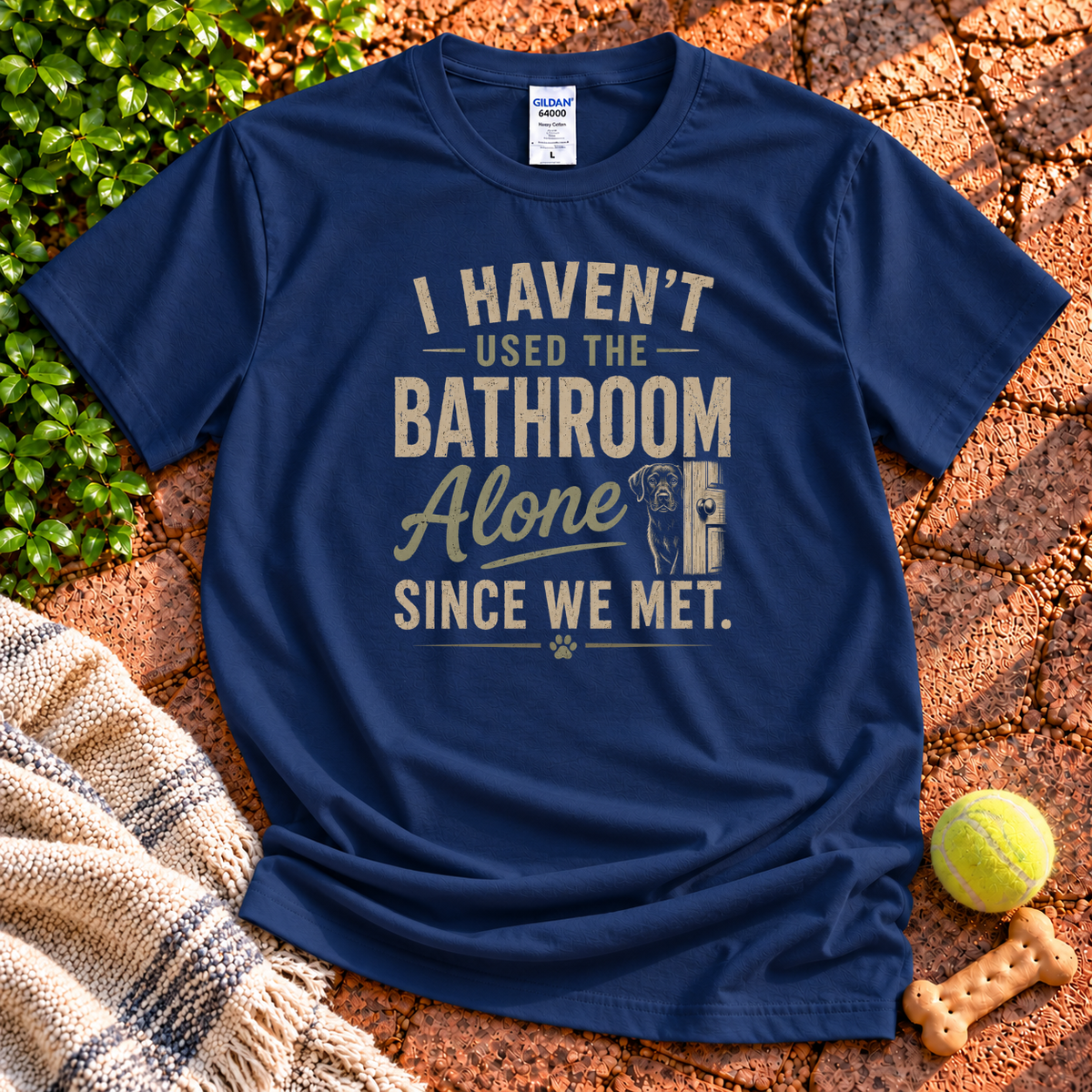Since We Met dog graphic T-shirt in Navy – Gildan 64000 | Wigglebumms