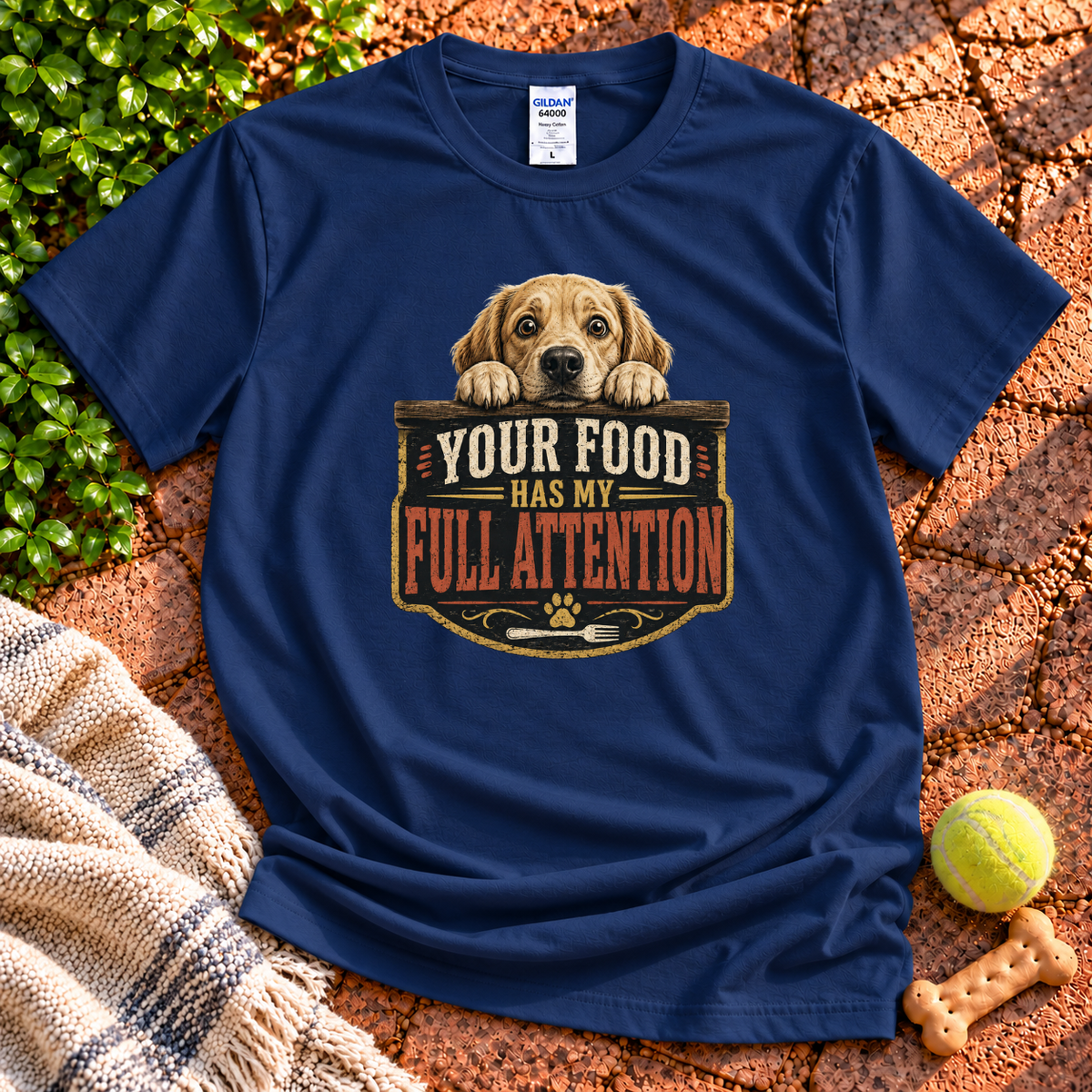 Full Attention dog graphic T-shirt in Navy – Gildan 64000 | Wigglebumms
