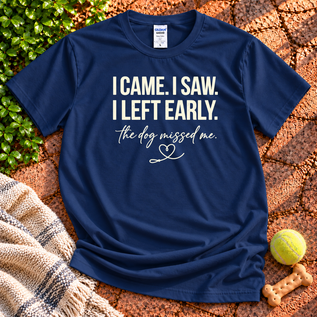Left Early dog graphic T-shirt in Navy – Gildan 64000 | Wigglebumms
