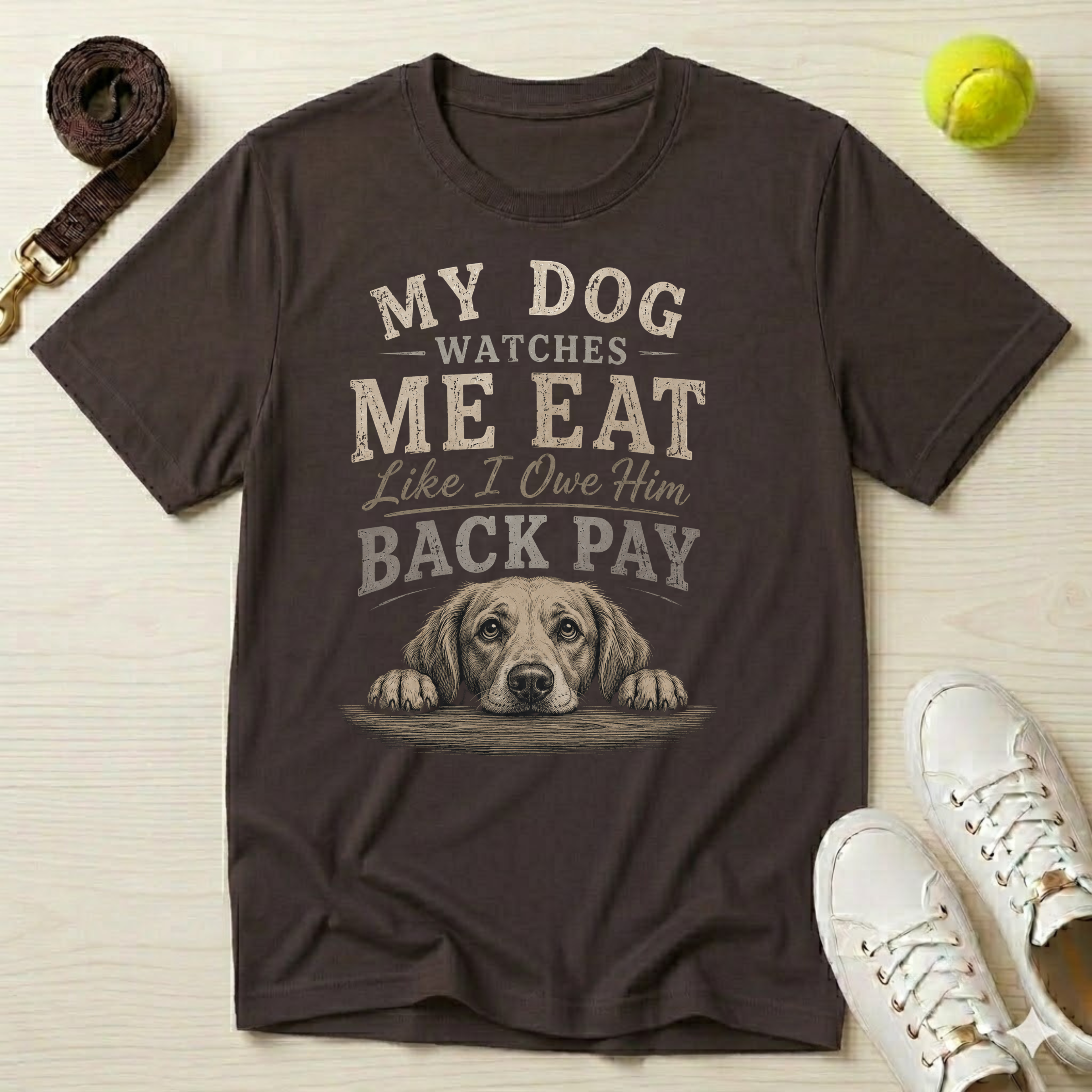 My Dog Watches Me Eat Like I Owe Him Back Pay T-Shirt