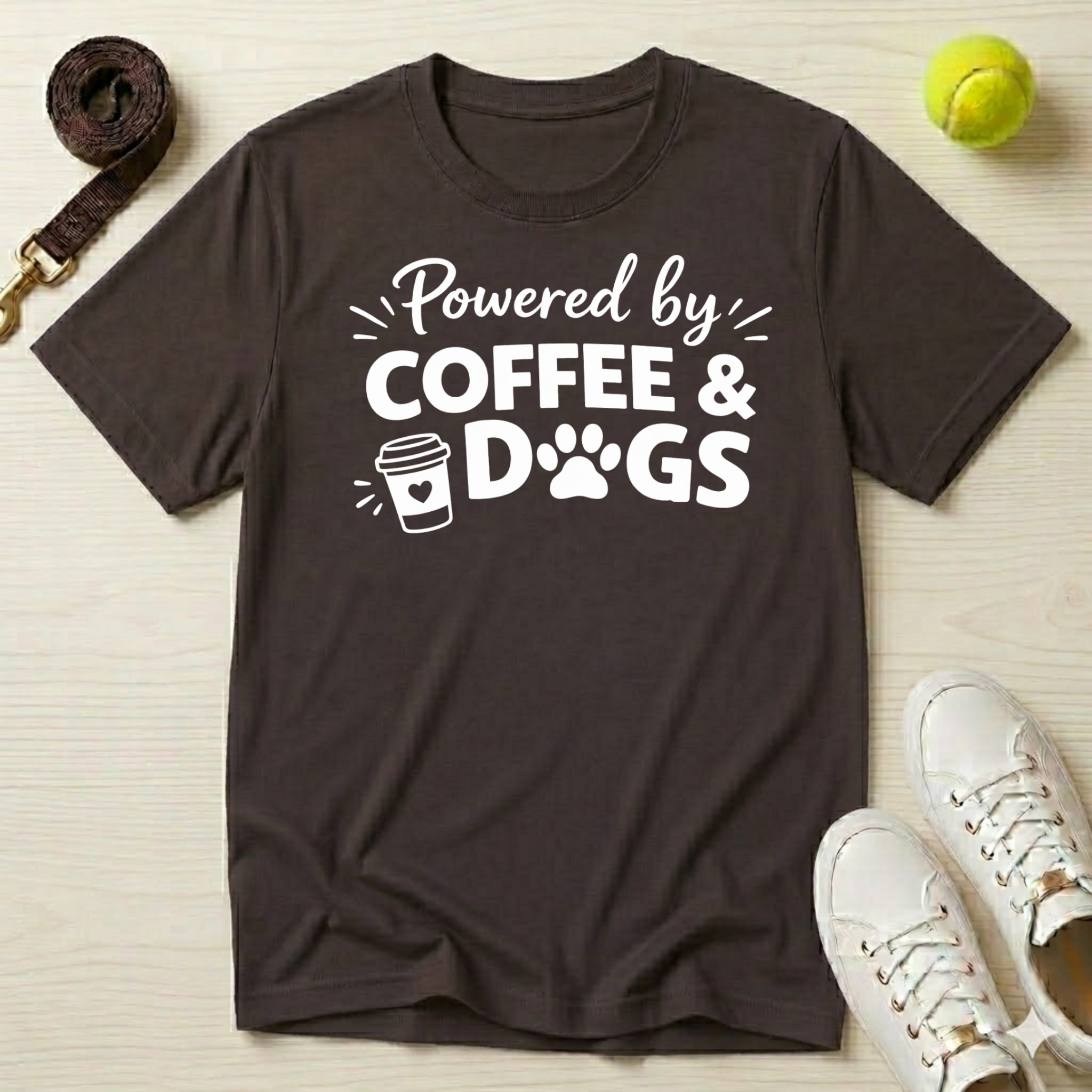 Powered by Coffee And Dogs- T-Shirt