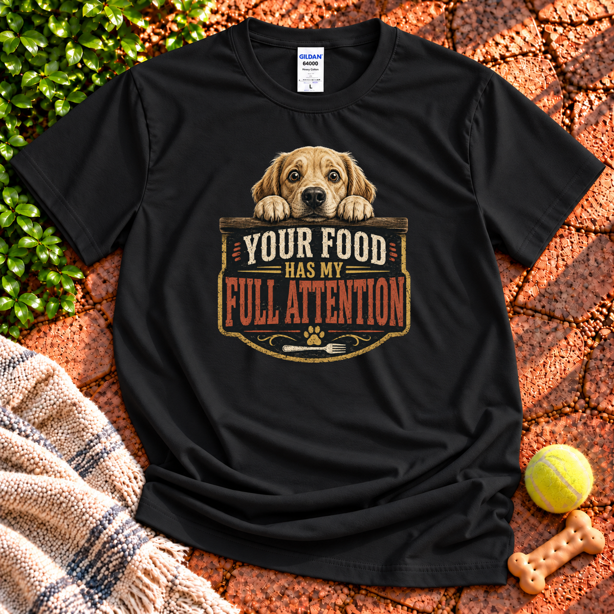 Full Attention dog graphic T-shirt in Black – Gildan 64000 | Wigglebumms