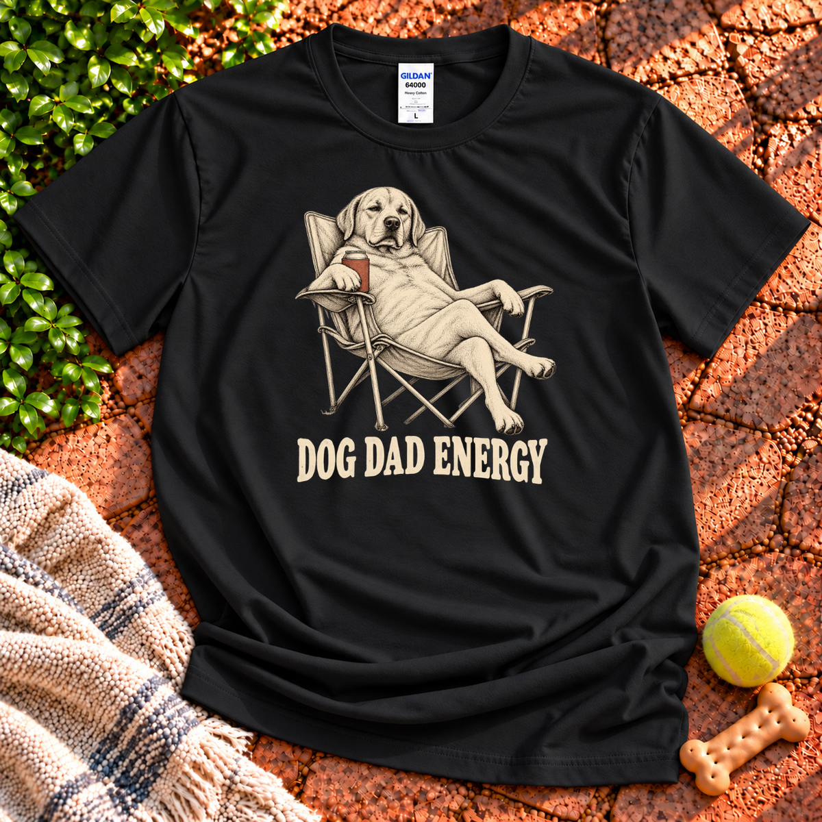 Dog Dad Energy dog graphic T-shirt in Black – Gildan 64000 | Wigglebumms