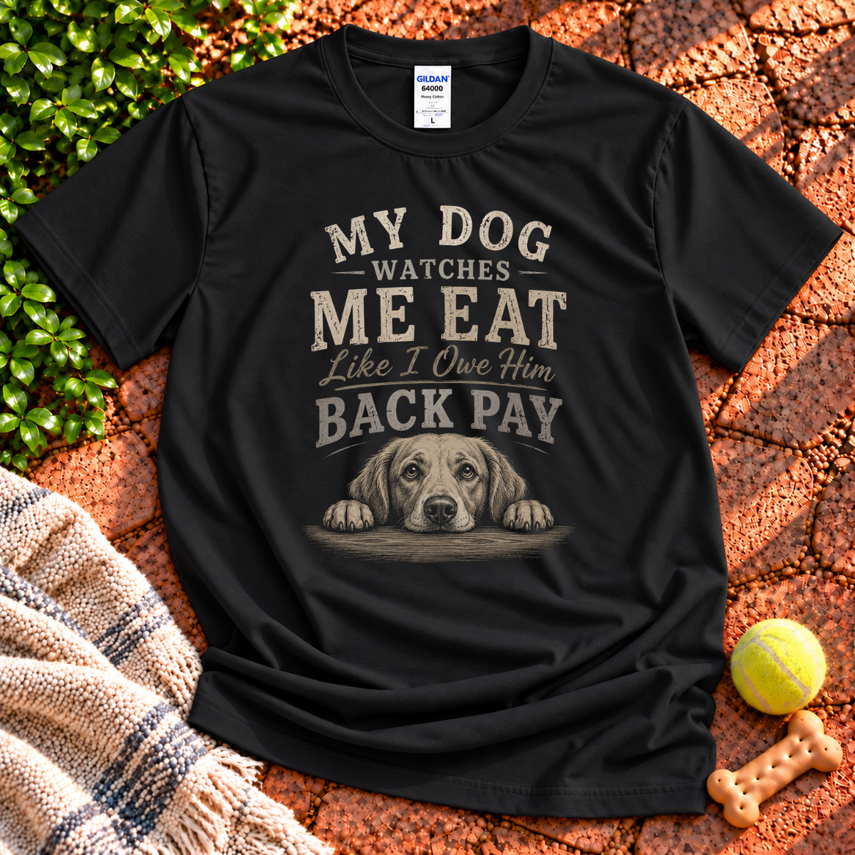 Back Pay funny dog graphic T-shirt in Black