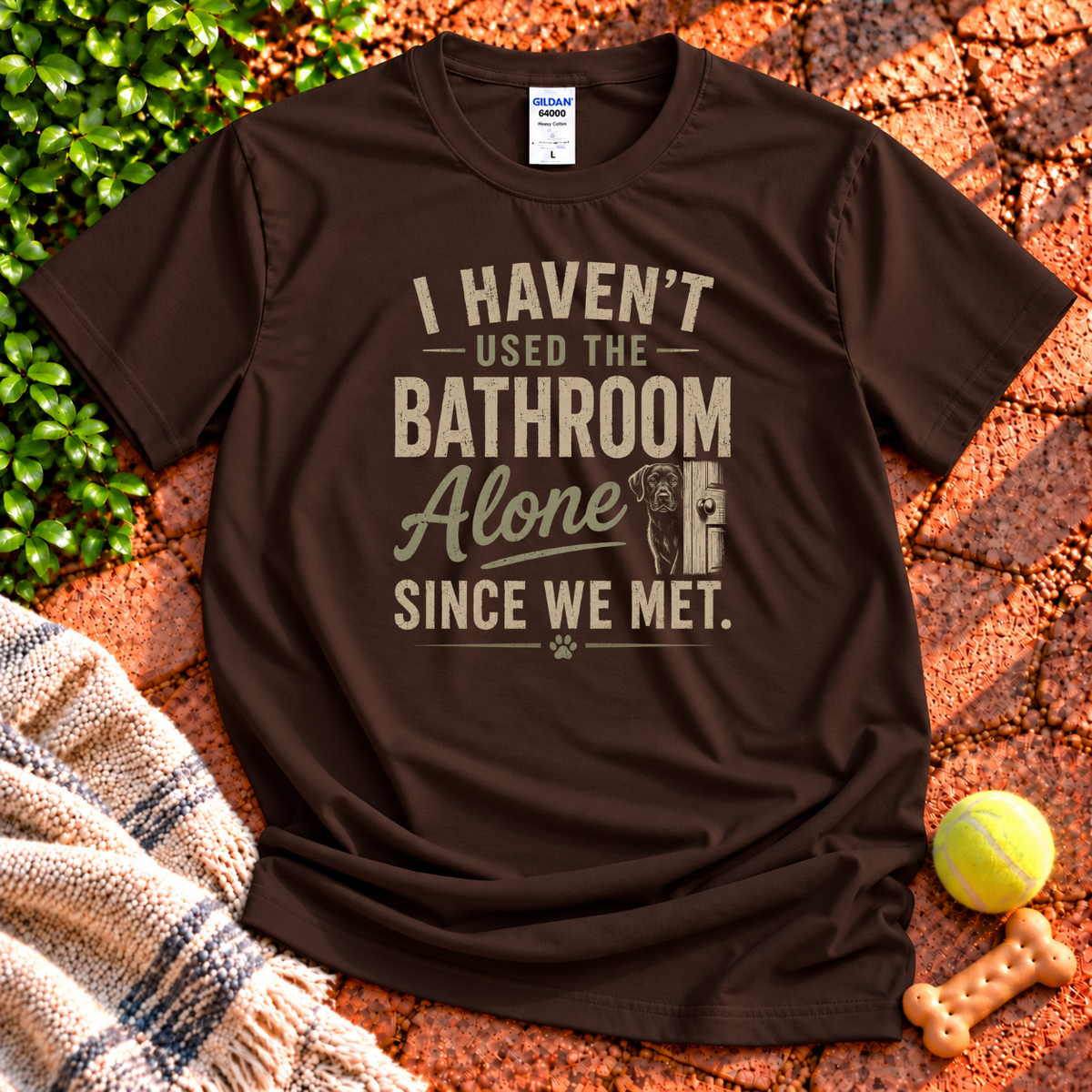 Since We Met dog graphic T-shirt in Dark Chocolate – Gildan 64000 | Wigglebumms