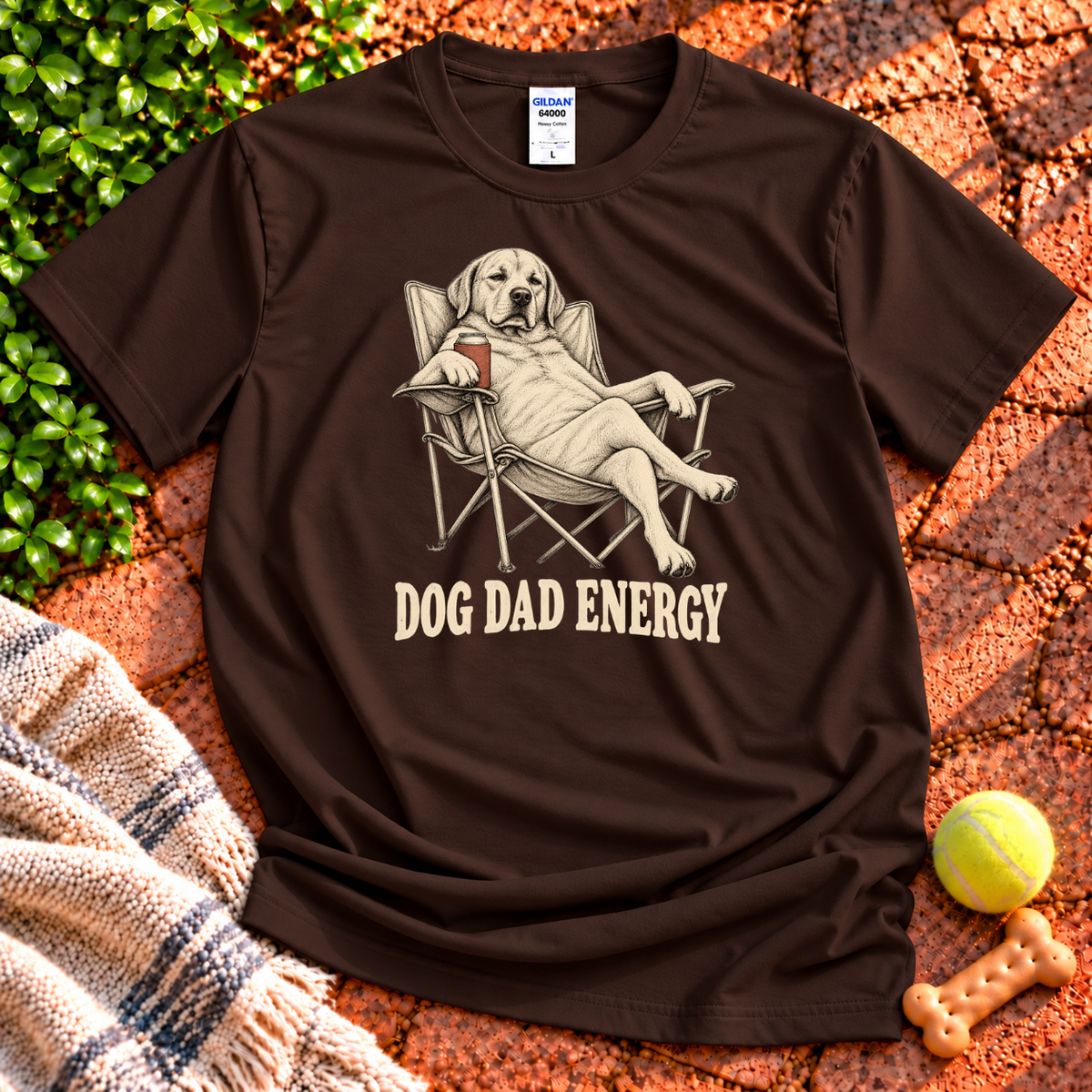 Dog Dad Energy dog graphic T-shirt in Dark Chocolate – Gildan 64000 | Wigglebumms