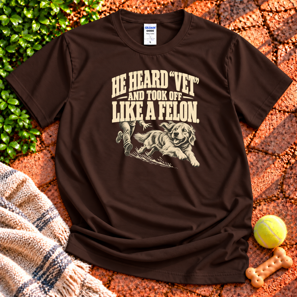 He Heard Vet - dog graphic T-shirt in Dark Chocolate – Gildan 64000 | Wigglebumms