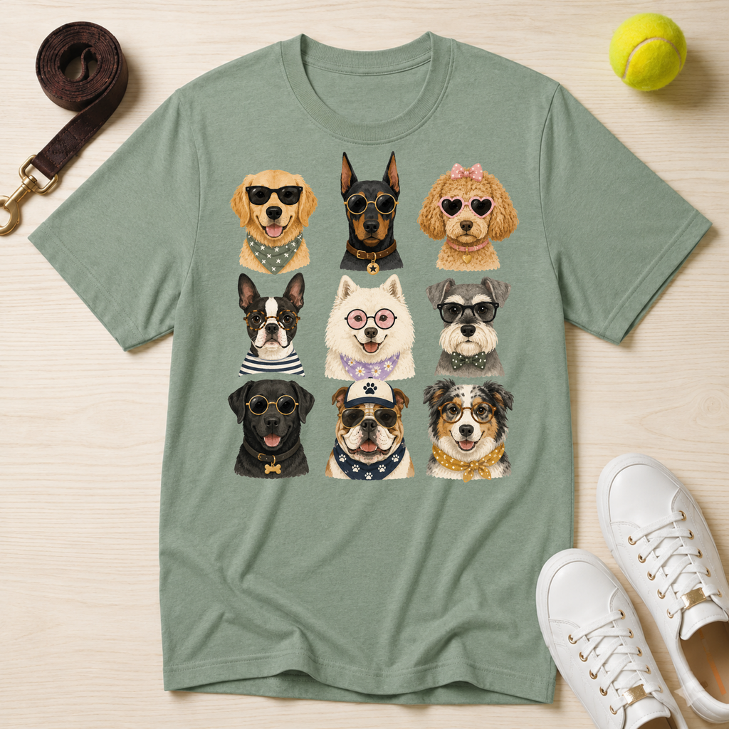 Cute Dogs Grid T‑Shirt