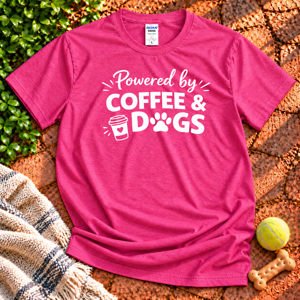 Coffee And Dogs dog graphic T-shirt in Heather Heliconia – Wigglebumms