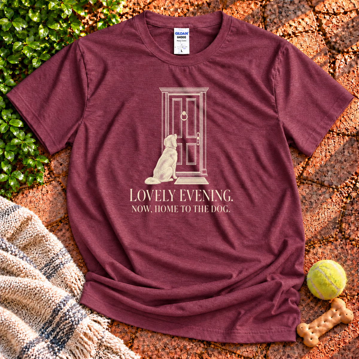 Home to the dog dog graphic T-shirt in Heather Maroon – Gildan 64000 | Wigglebumms