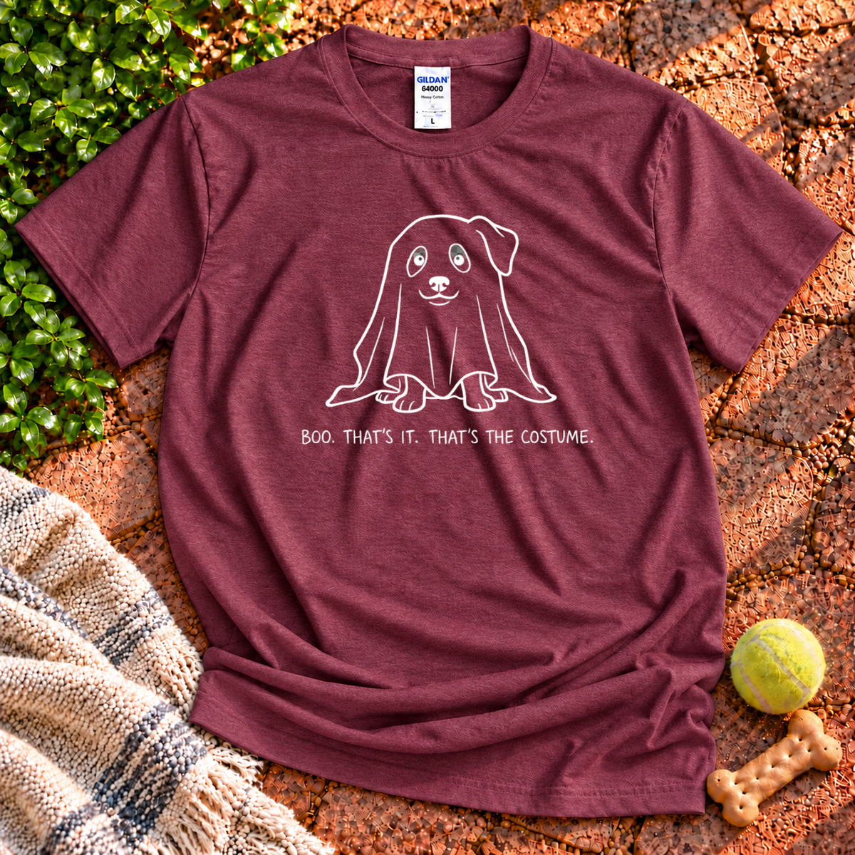 Boo dog graphic T-shirt in Heather Maroon – Gildan 64000 | Wigglebumms