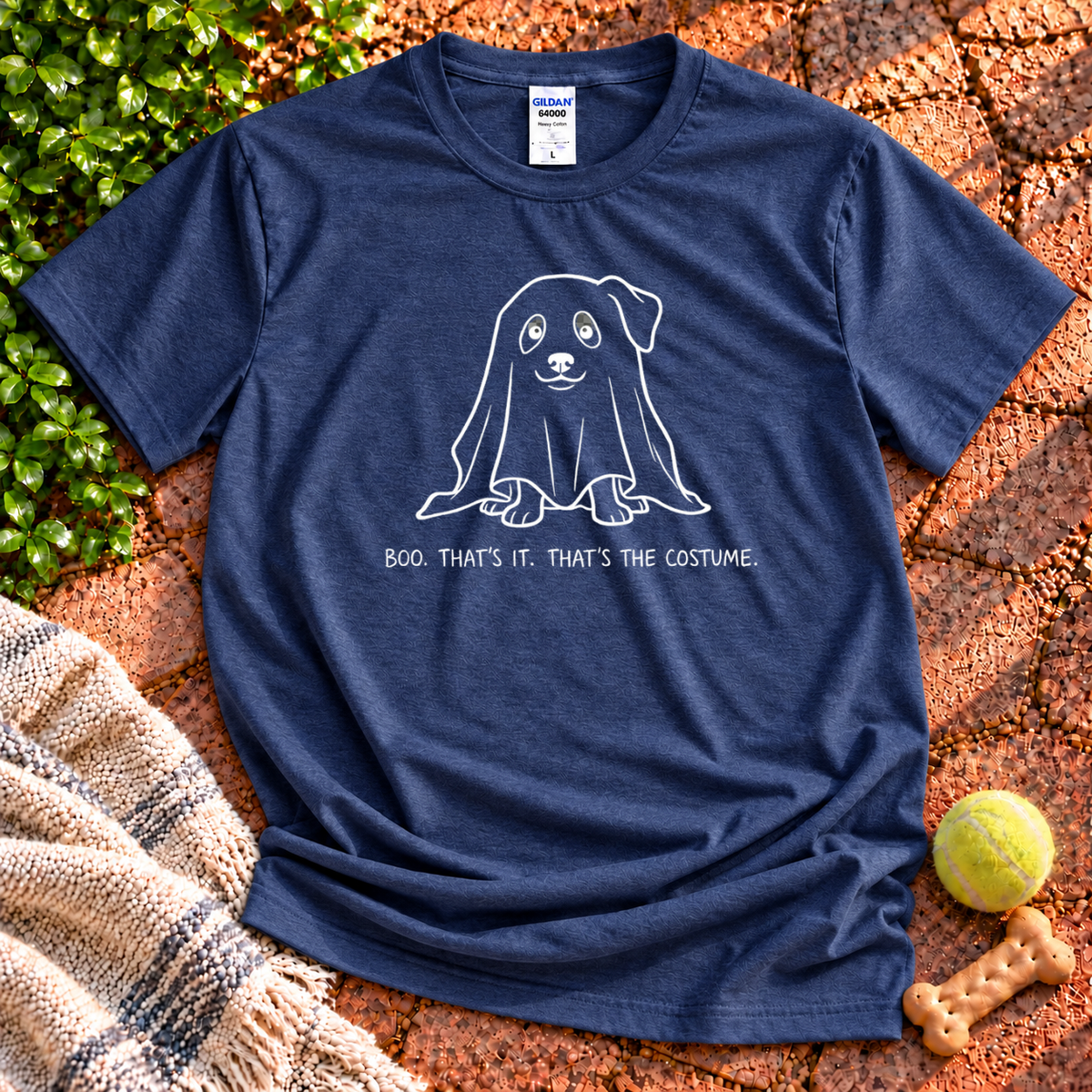 Boo dog graphic T-shirt in Heather Navy – Gildan 64000 | Wigglebumms