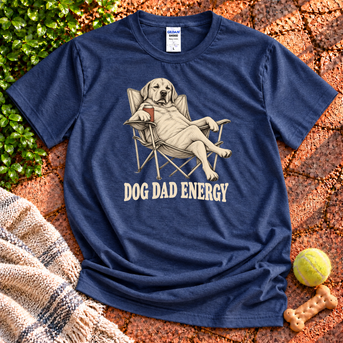 Dog Dad Energy dog graphic T-shirt in Heather Navy – Gildan 64000 | Wigglebumms