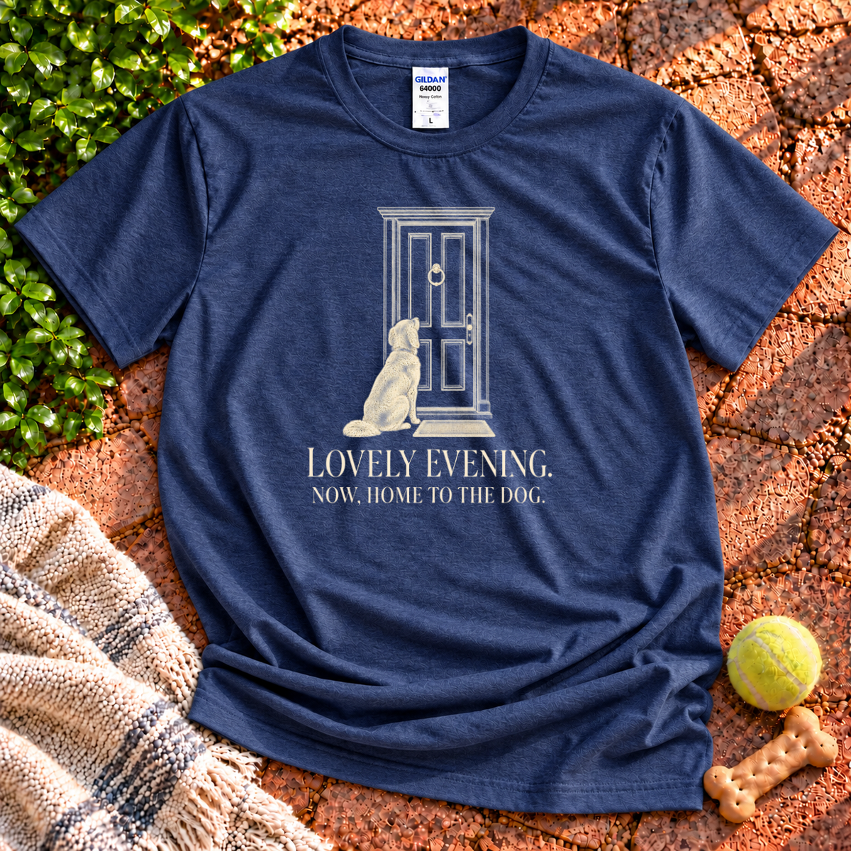 Home to the dog dog graphic T-shirt in Heather Navy – Gildan 64000 | Wigglebumms