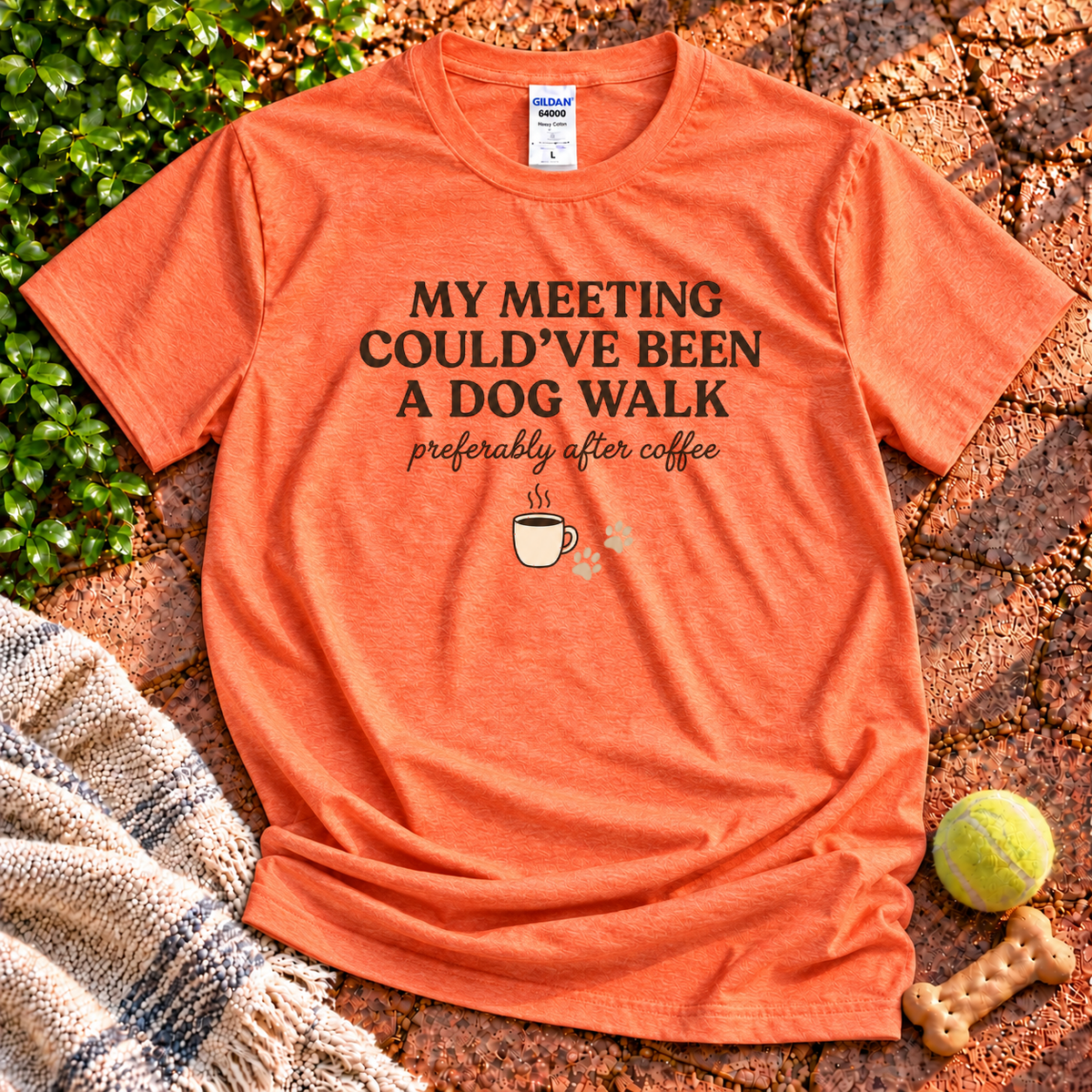 My Meeting dog graphic T-shirt in Heather Orange – Gildan 64000 | Wigglebumms