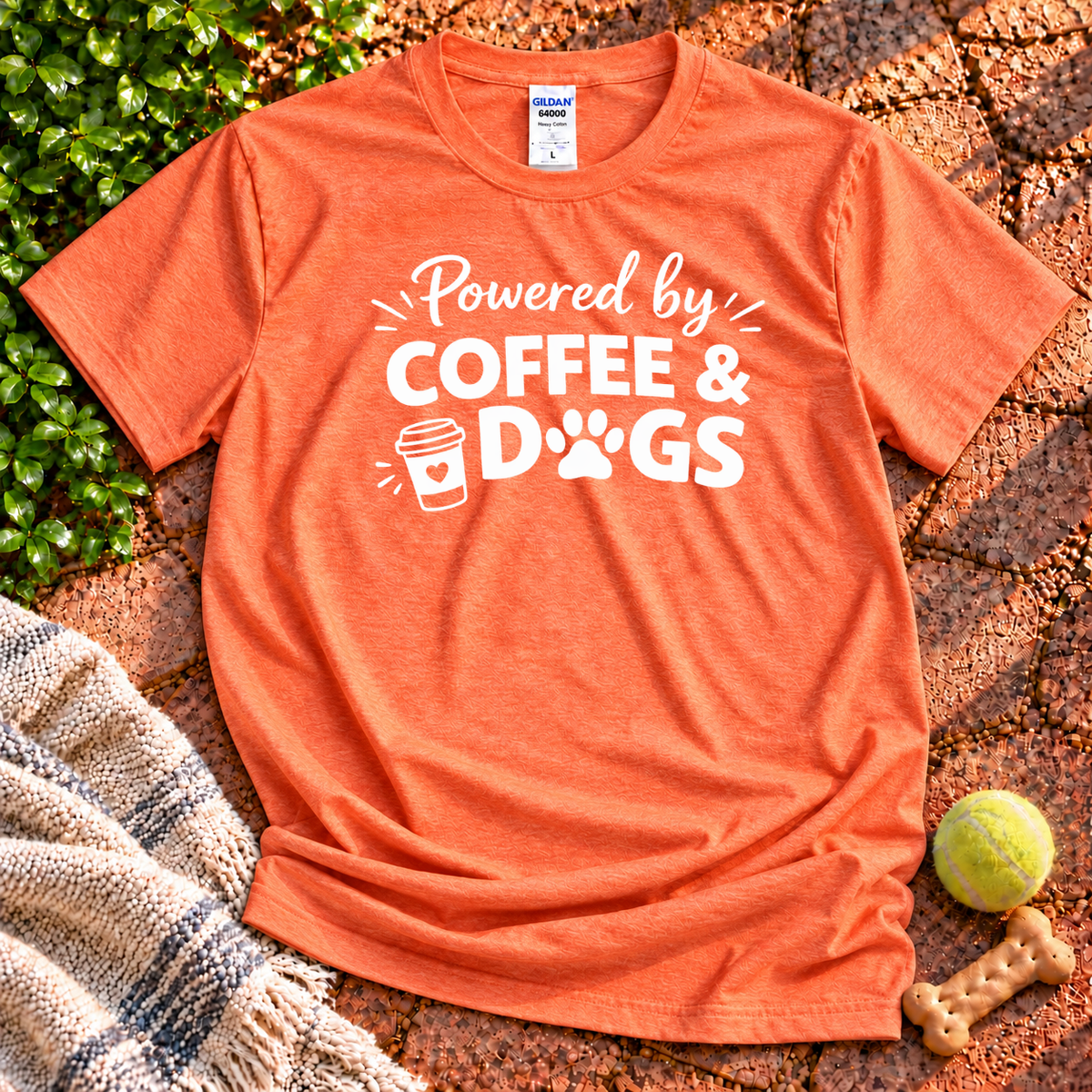 Coffee And Dogs dog graphic T-shirt in Heather Orange – Wigglebumms