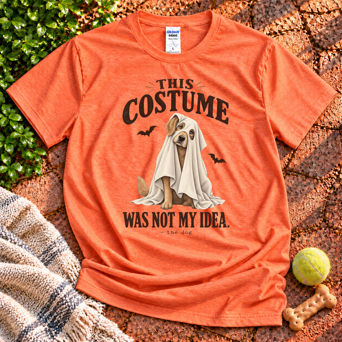 Ghost Dog dog graphic T-shirt in Heather Orange – Gildan 64000 | Wigglebumms