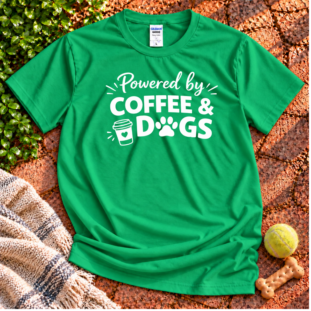 Coffee And Dogs dog graphic T-shirt in Irish Green – Wigglebumms