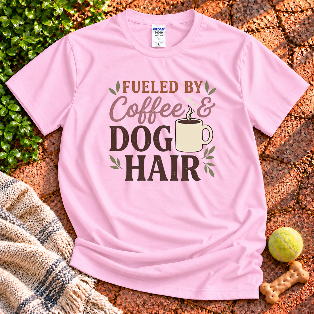 Dog Hair dog graphic T-shirt in Light Pink – Gildan 64000 | Wigglebumms