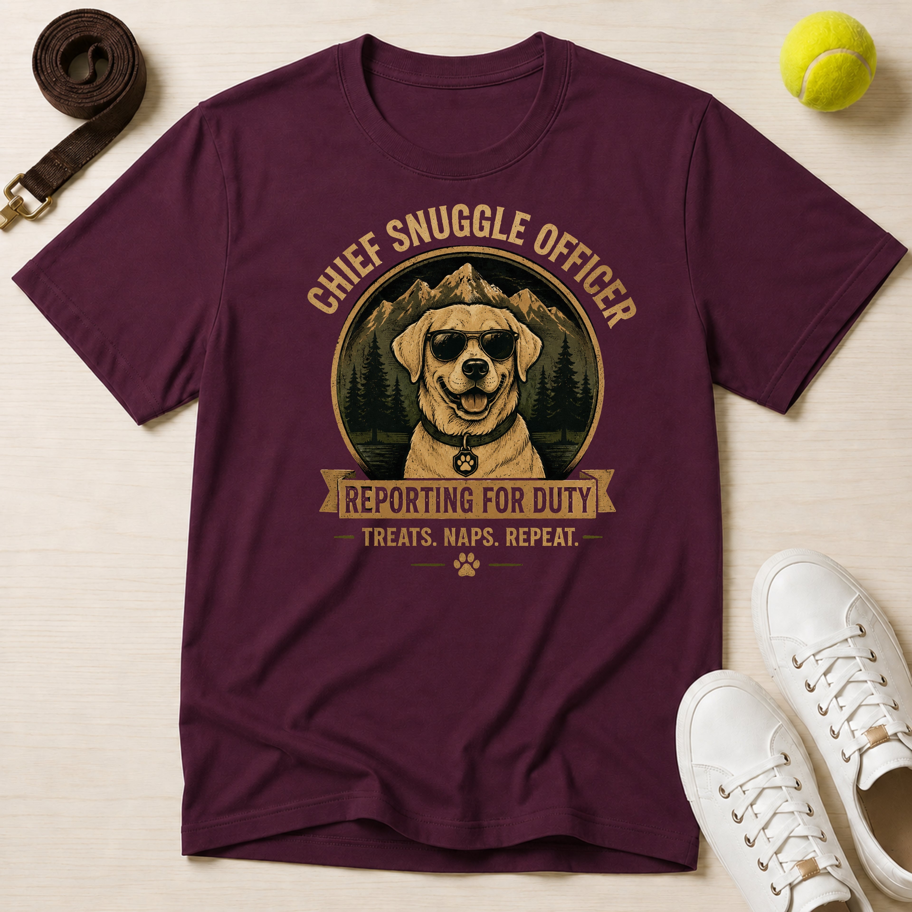 Chief Snuggle Officer Dog  — Reporting for Duty (Treats, Naps, Repeat) T-Shirt