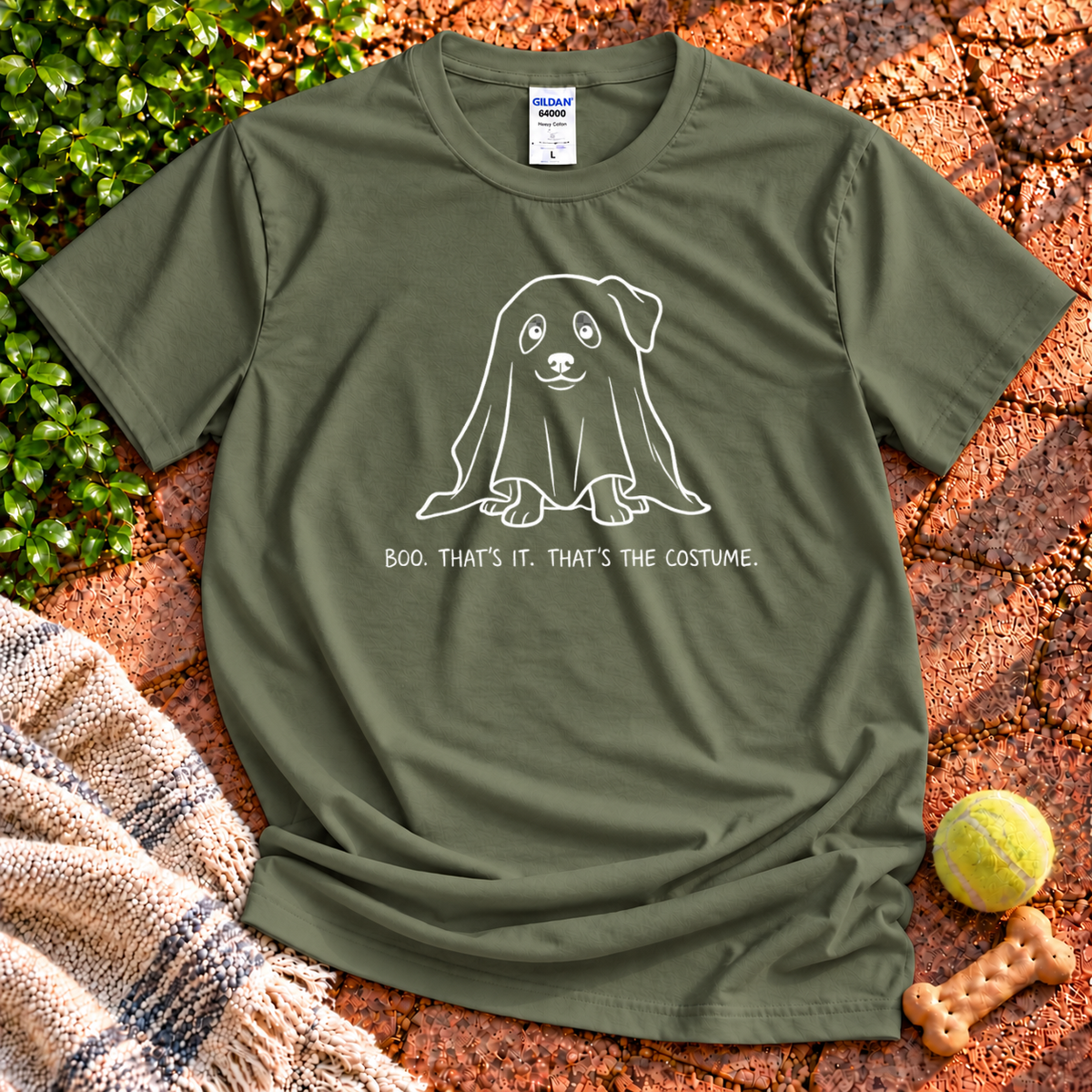 Boo dog graphic T-shirt in Military Green – Gildan 64000 | Wigglebumms