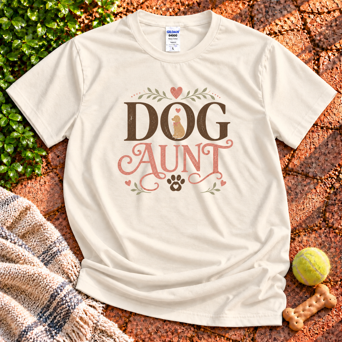 Dog Aunt dog graphic T-shirt in Natural – Gildan 64000 | Wigglebumms