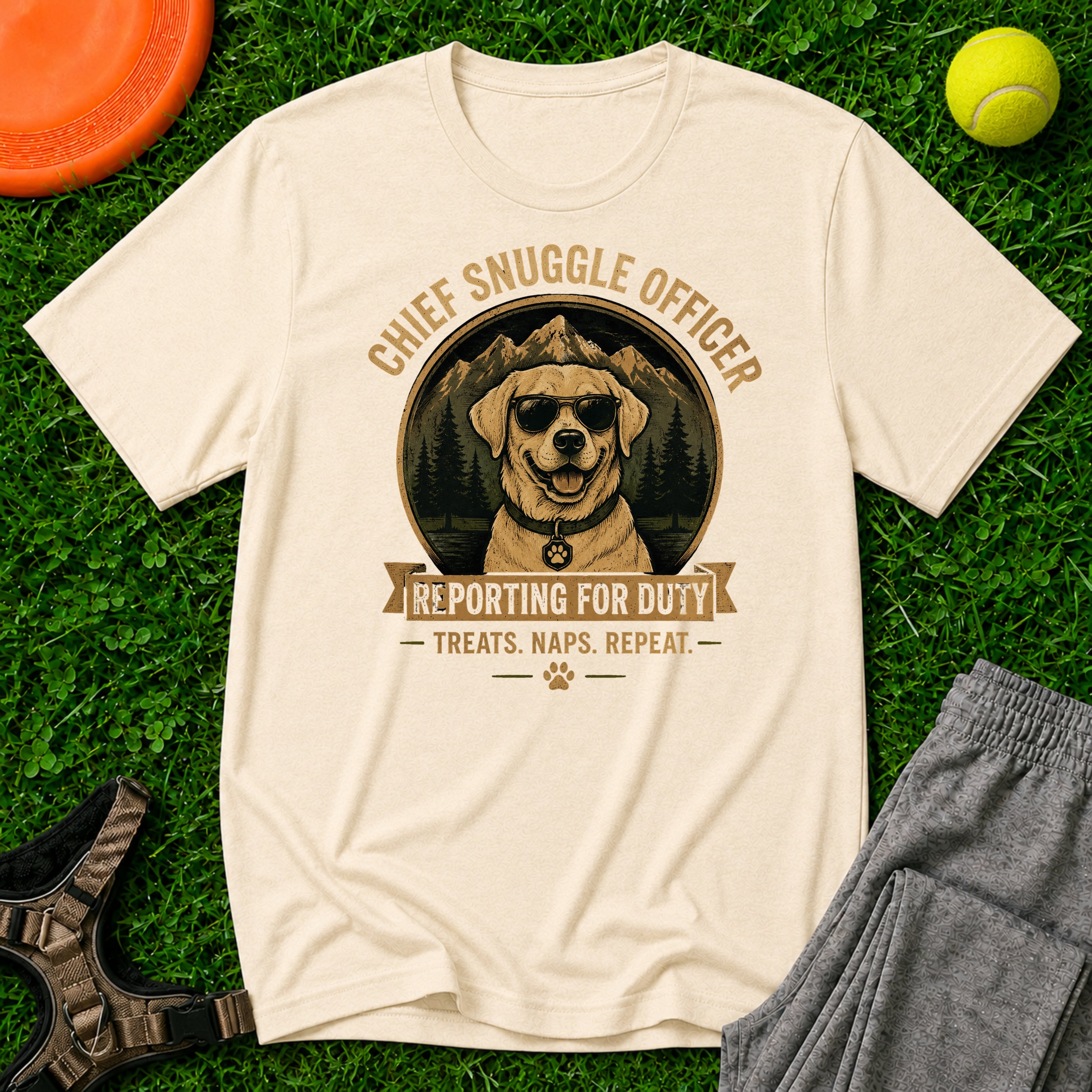 Chief Snuggle Officer Dog  — Reporting for Duty (Treats, Naps, Repeat) T-Shirt