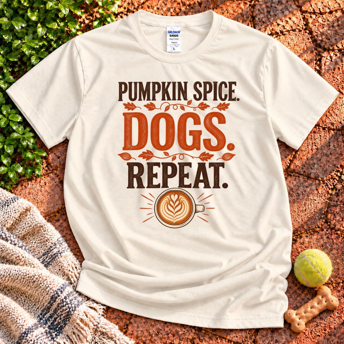 Pumpkin Spice dog graphic T-shirt in Natural – Gildan 64000 | Wigglebumms
