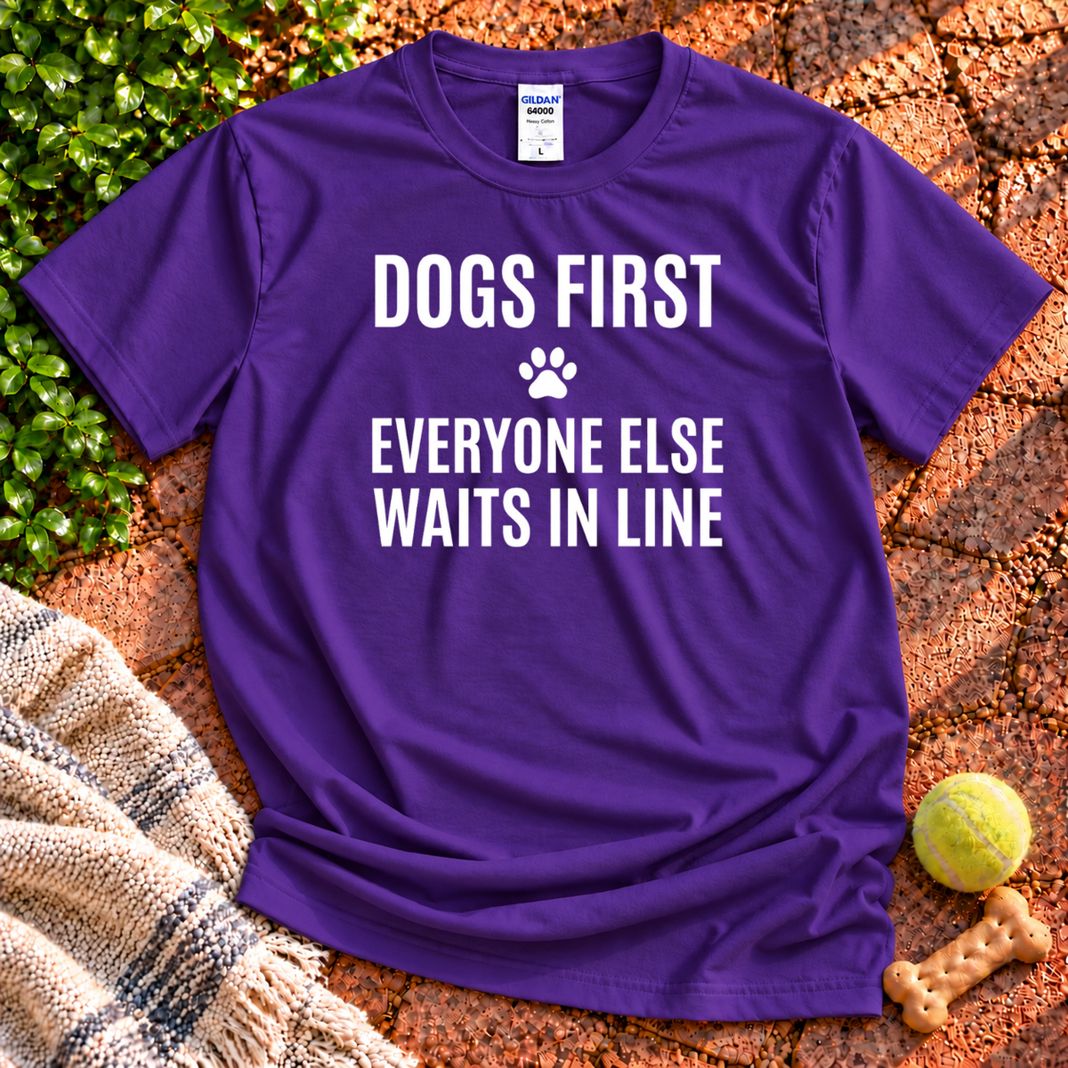 Dogs First dog graphic T-shirt in Purple – Gildan 64000 | Wigglebumms