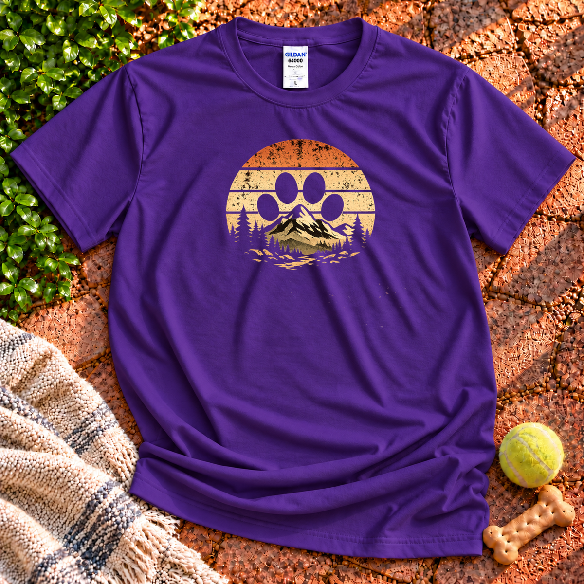 Pawprint Mountain dog graphic T-shirt in Purple – Gildan 64000 | Wigglebumms