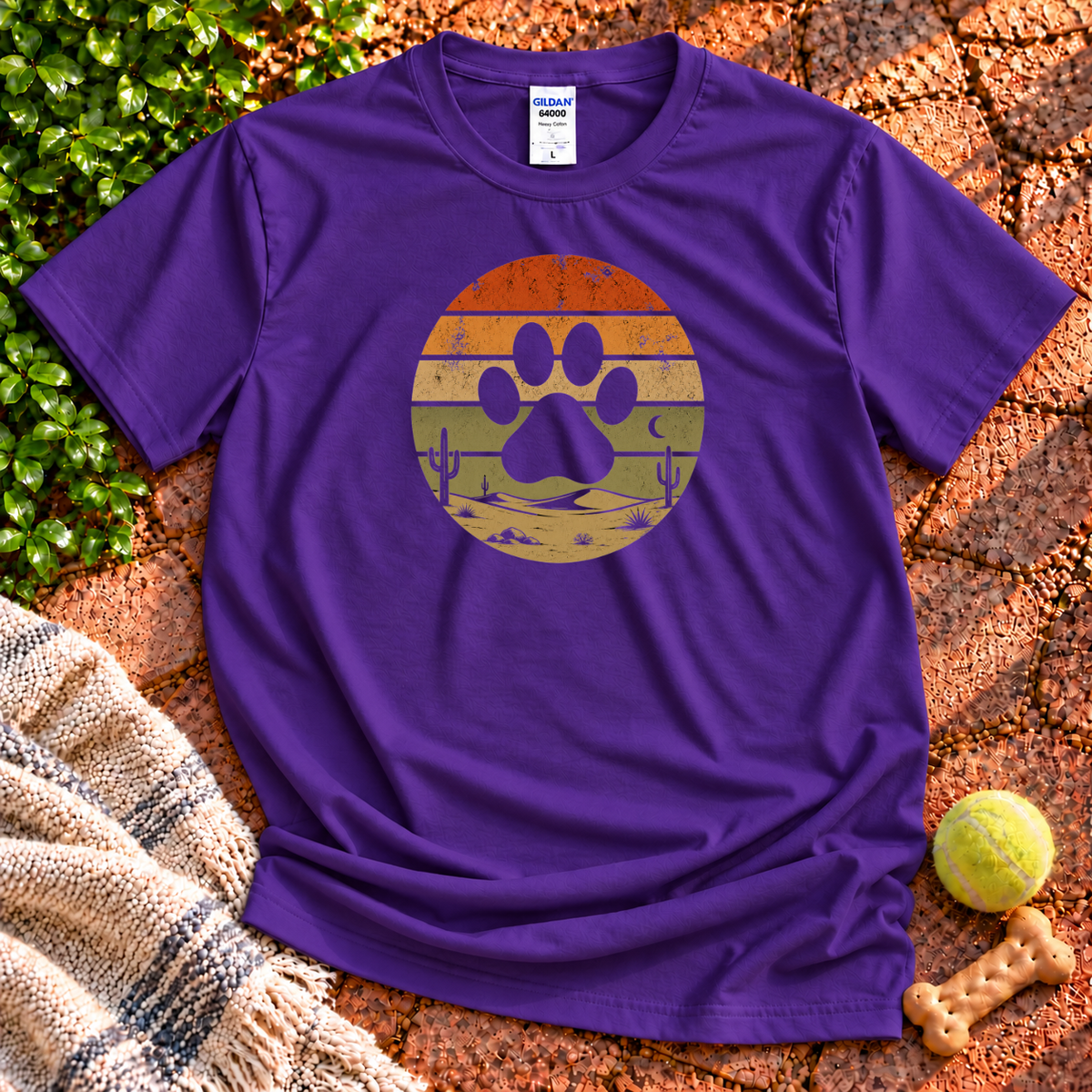 Desert Paw dog graphic T-shirt in Purple – Gildan 64000 | Wigglebumms
